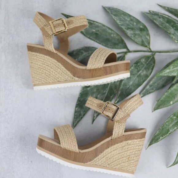 SODA NEW WOT Ankle Strap Open Toe Wedge espadrile Sandals in natural 725 - Picture 4 of 5